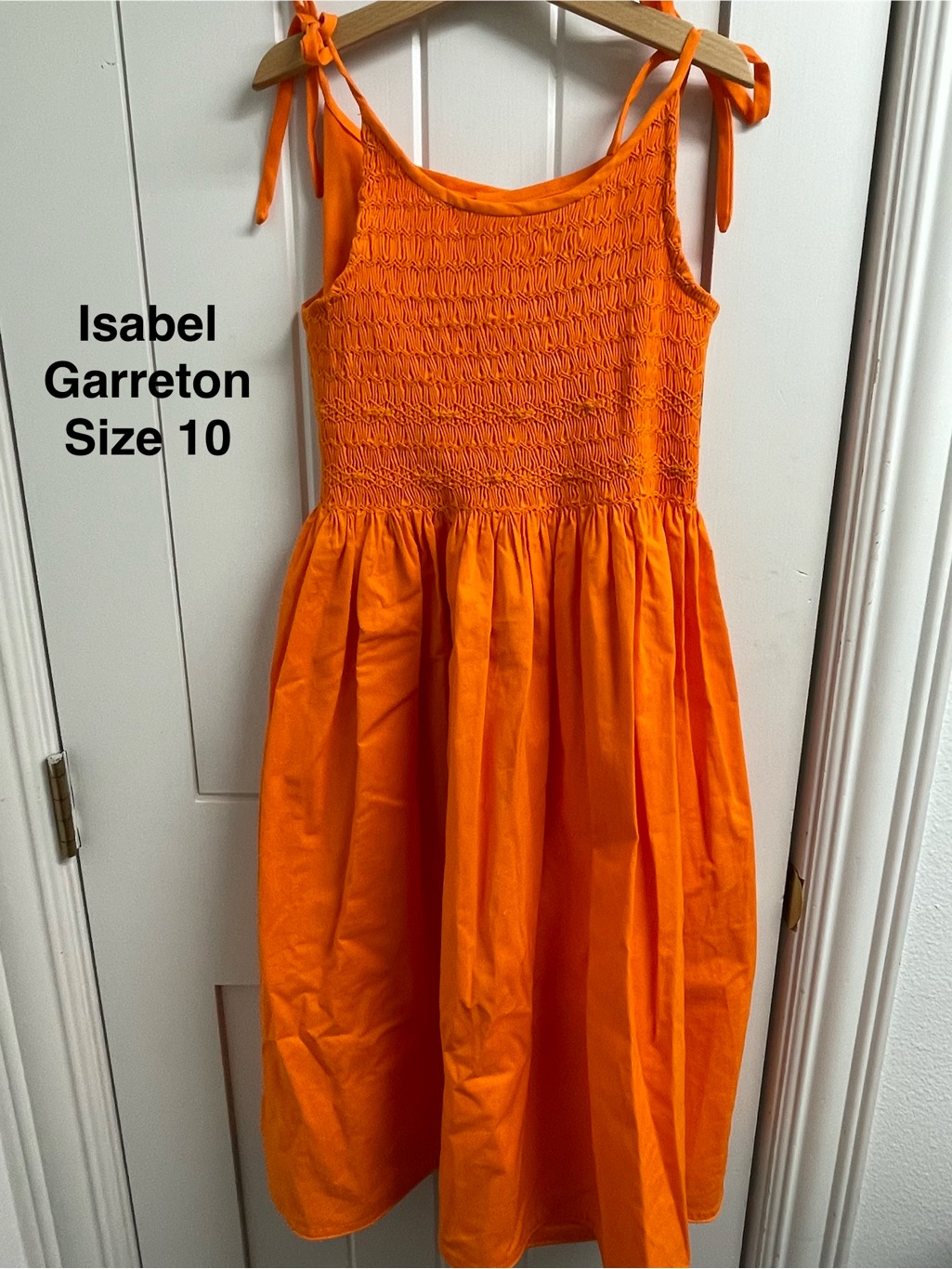 Isabel Garreton Bright Orange Smocked Tie-Shoulder Dress